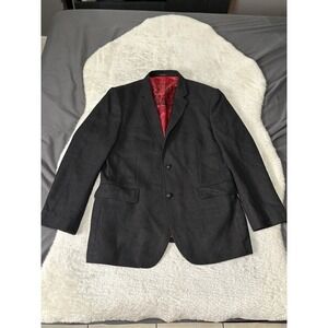 Express Mens Wool Black Blazer Jacket Size 44R 2 Button Red Lined‎